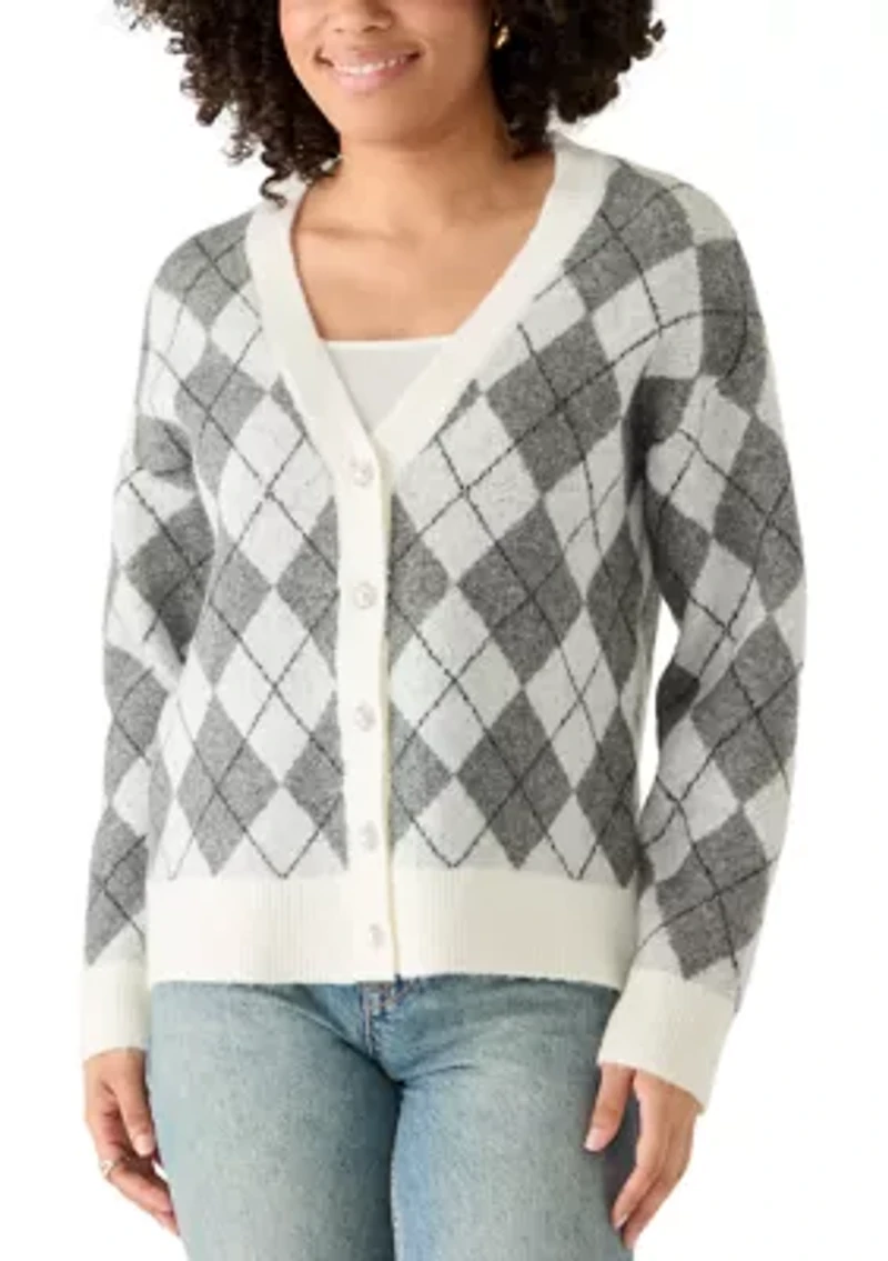 Women's Long Sleeve Argyle Cardigan