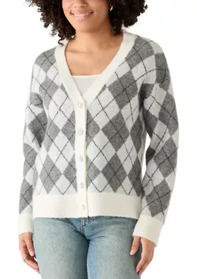 Women's Long Sleeve Argyle Cardigan