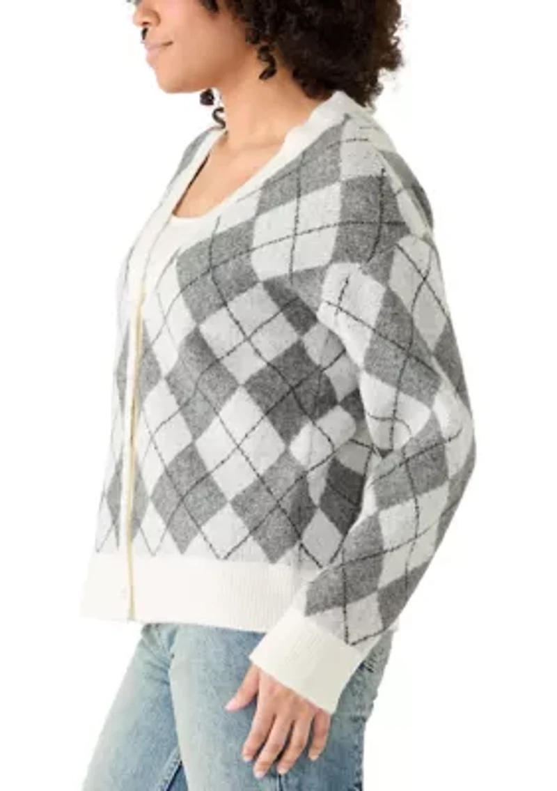 Women's Long Sleeve Argyle Cardigan