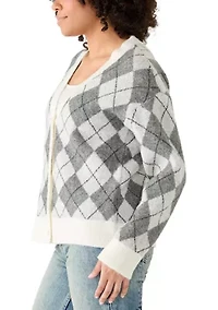Women's Long Sleeve Argyle Cardigan