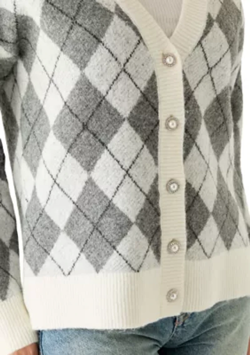 Women's Long Sleeve Argyle Cardigan