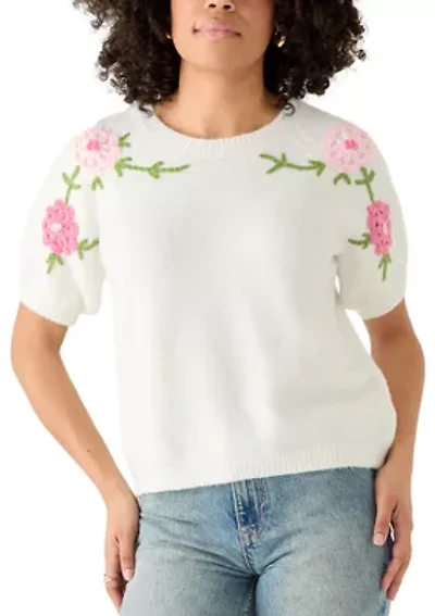 Women's Floral Embellished Crew Neck Sweater