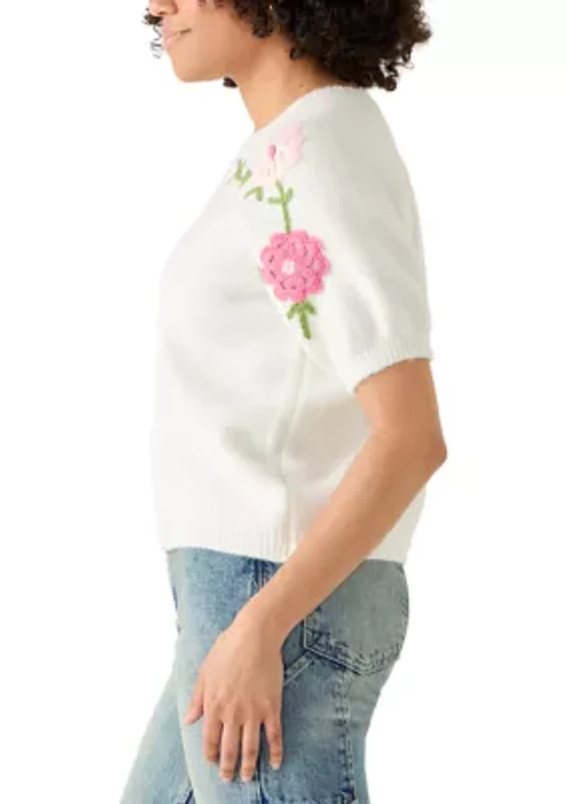 Women's Floral Embellished Crew Neck Sweater