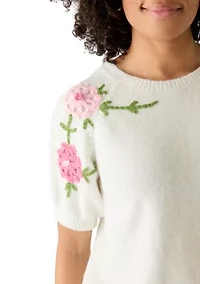 Women's Floral Embellished Crew Neck Sweater