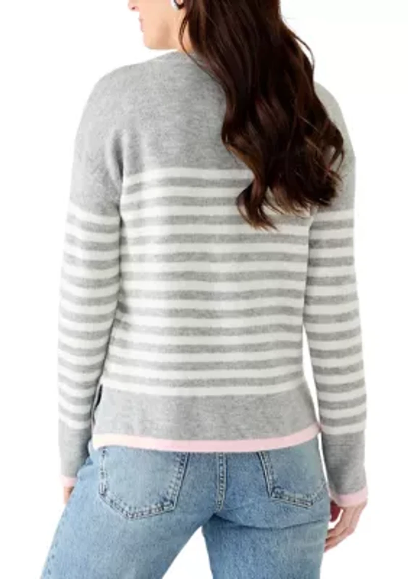 Women's Striped Heart Crew Neck Sweater