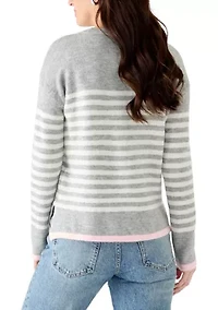 Women's Striped Heart Crew Neck Sweater