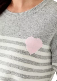 Women's Striped Heart Crew Neck Sweater