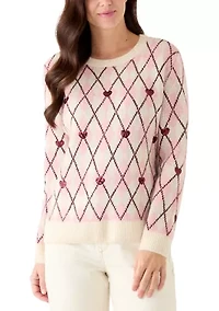 Women's Argyle Heart Crew Neck Sweater