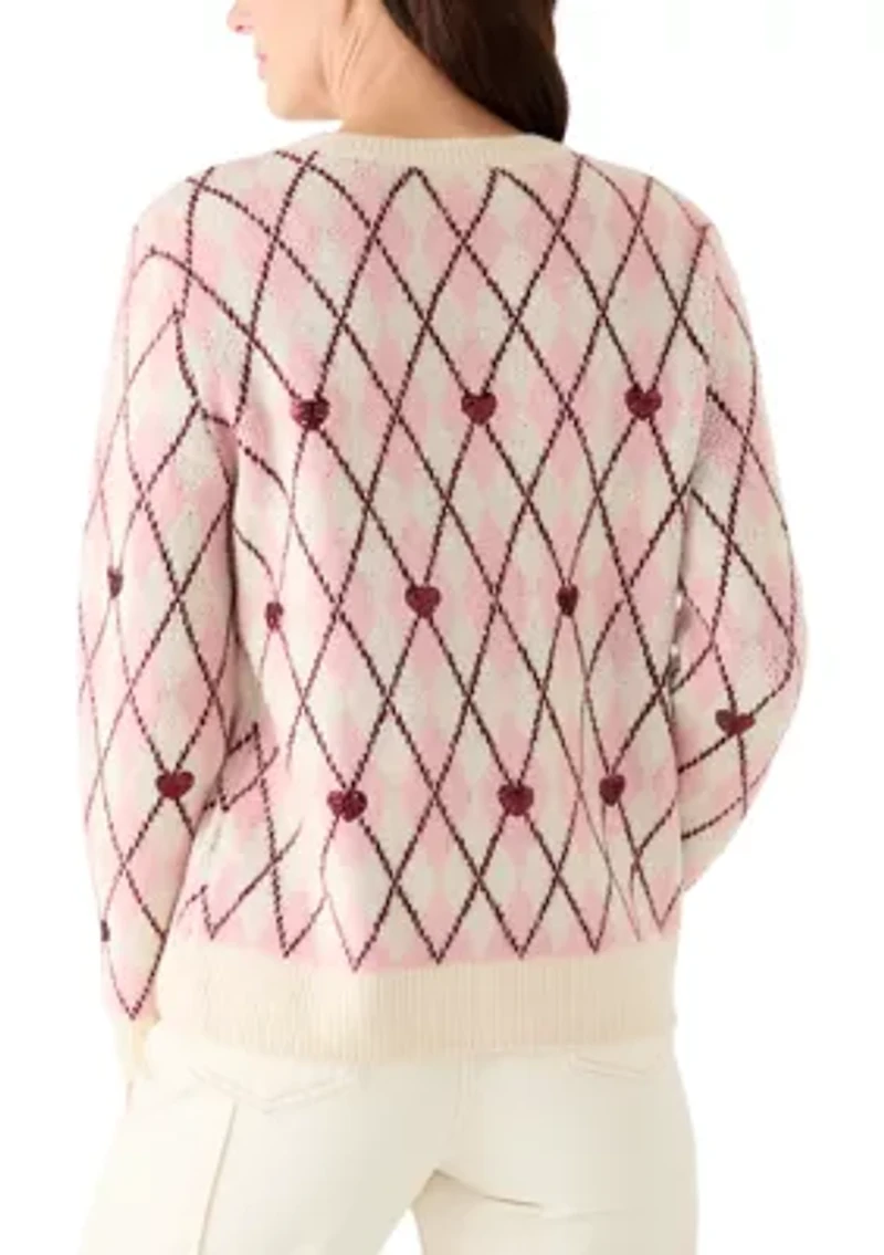 Women's Argyle Heart Crew Neck Sweater