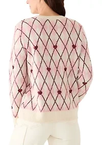 Women's Argyle Heart Crew Neck Sweater