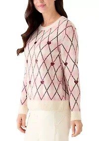 Women's Argyle Heart Crew Neck Sweater