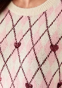 Women's Argyle Heart Crew Neck Sweater