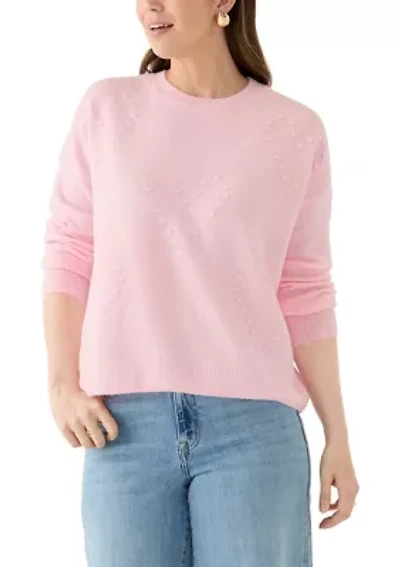 Women's Textured Heart Crew Neck Sweater