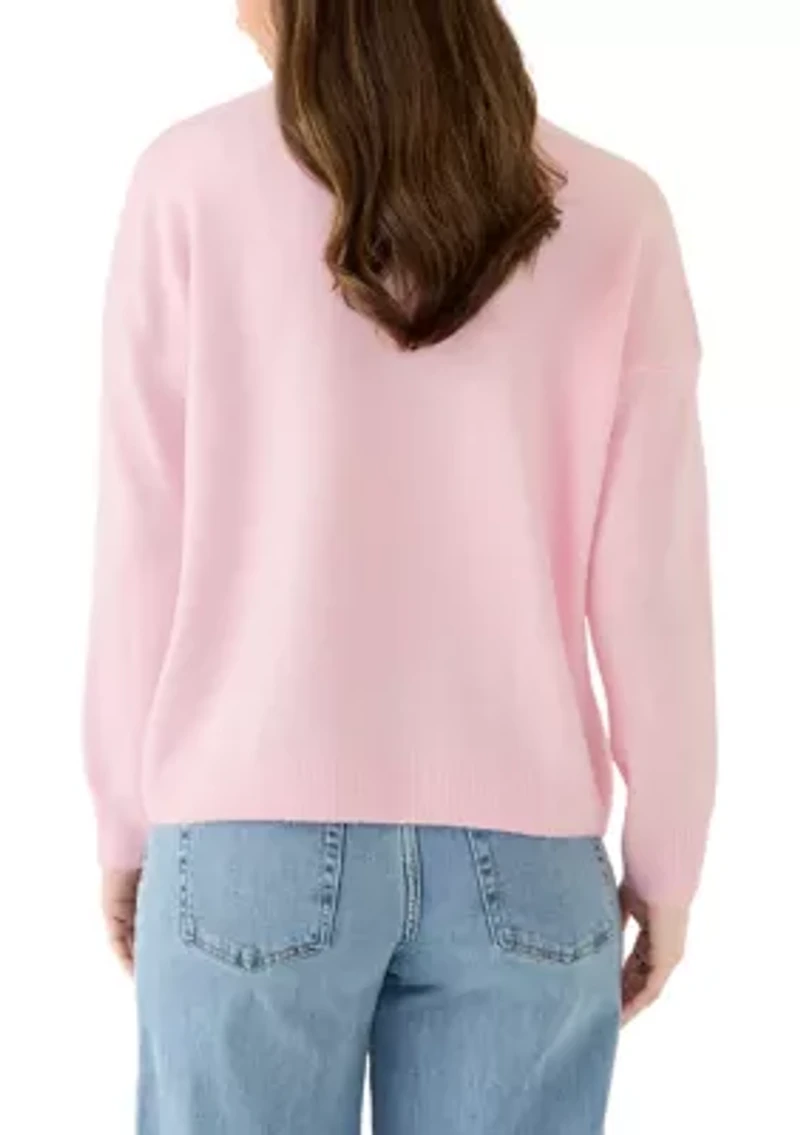 Women's Textured Heart Crew Neck Sweater