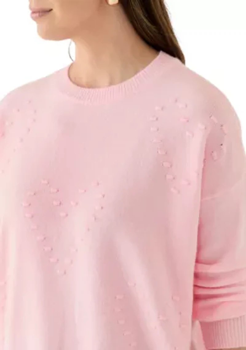 Women's Textured Heart Crew Neck Sweater