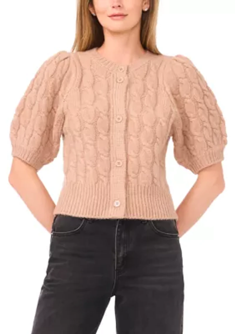 Women's Puff Sleeve Cable Knit Cardigan