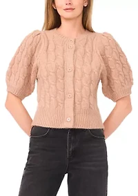 Women's Puff Sleeve Cable Knit Cardigan