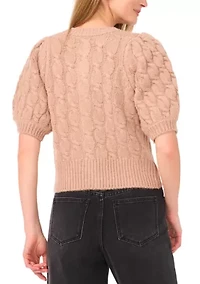 Women's Puff Sleeve Cable Knit Cardigan