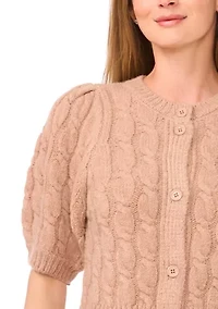 Women's Puff Sleeve Cable Knit Cardigan