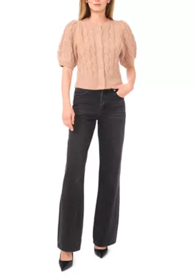 Women's Puff Sleeve Cable Knit Cardigan