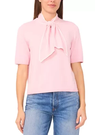 Women's Elbow Sleeve Tie Neck Sweater