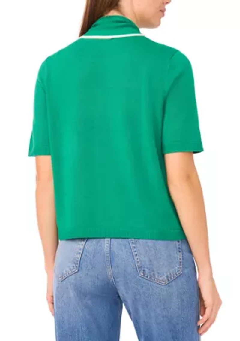 Women's Elbow Sleeve Tie Neck Sweater