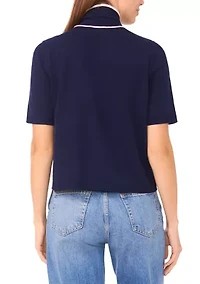 Women's Elbow Sleeve Tie Neck Sweater