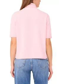 Women's Elbow Sleeve Tie Neck Sweater