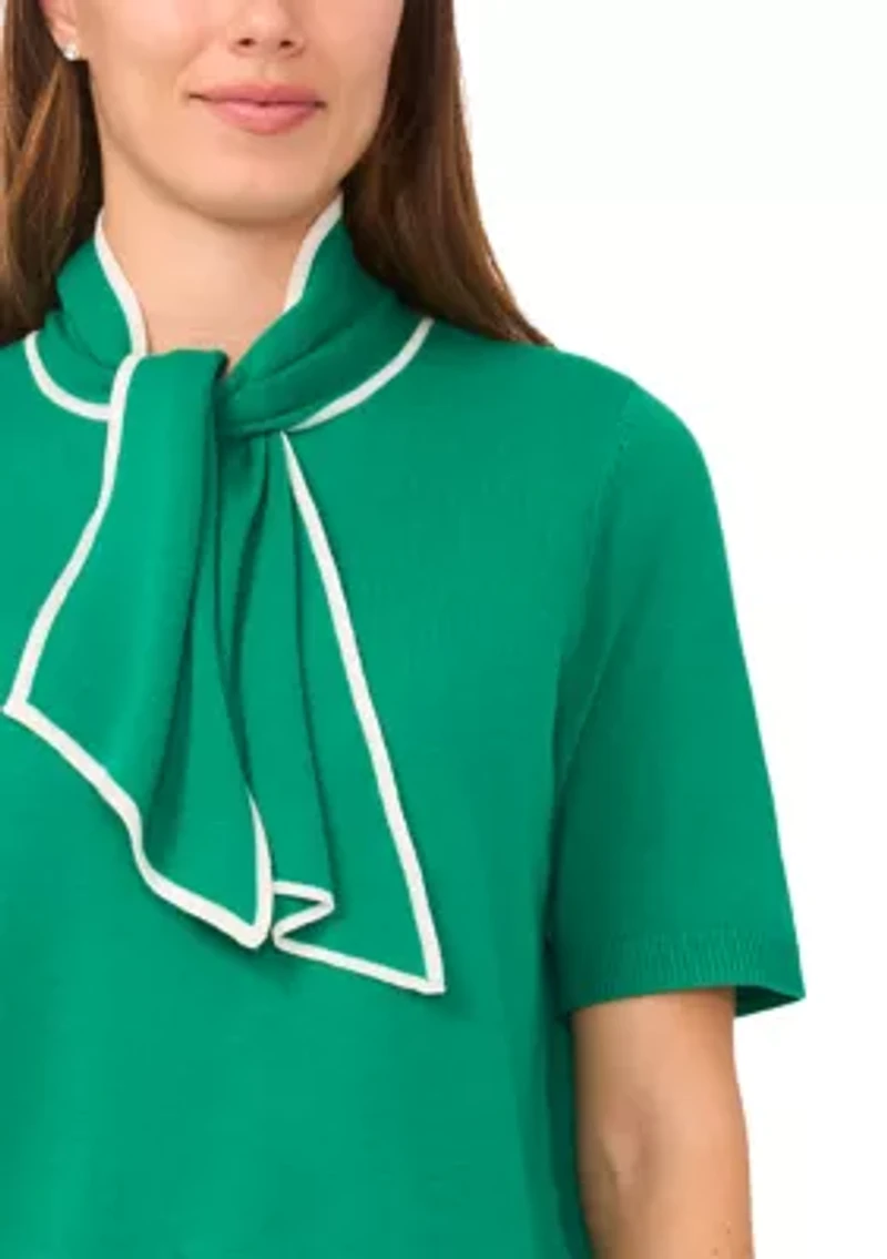 Women's Elbow Sleeve Tie Neck Sweater