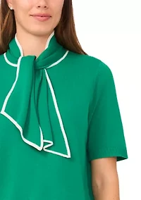 Women's Elbow Sleeve Tie Neck Sweater