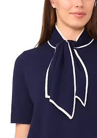 Women's Elbow Sleeve Tie Neck Sweater