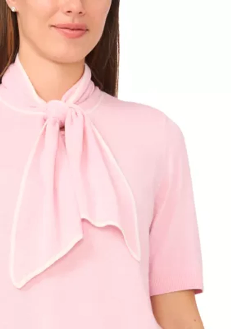 Women's Elbow Sleeve Tie Neck Sweater