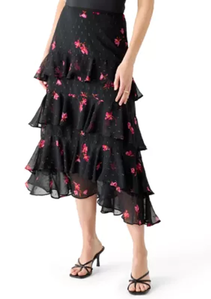 Women's Tiered Ruffle Floral Skirt