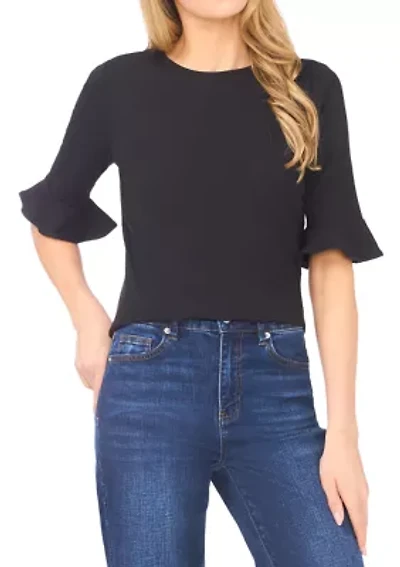 Women's Ruffle Sleeve Solid Blouse