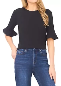 Women's Ruffle Sleeve Solid Blouse