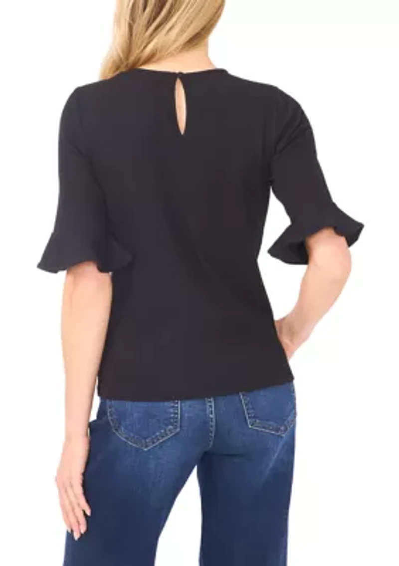 Women's Ruffle Sleeve Solid Blouse