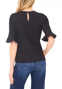 Women's Ruffle Sleeve Solid Blouse