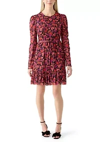Women's Long Sleeve Floral Flounce Hem Dress