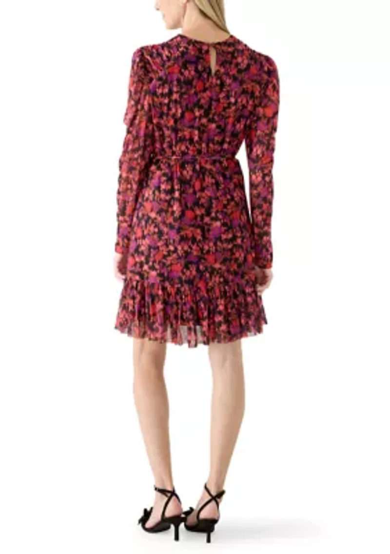 Women's Long Sleeve Floral Flounce Hem Dress