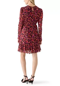 Women's Long Sleeve Floral Flounce Hem Dress