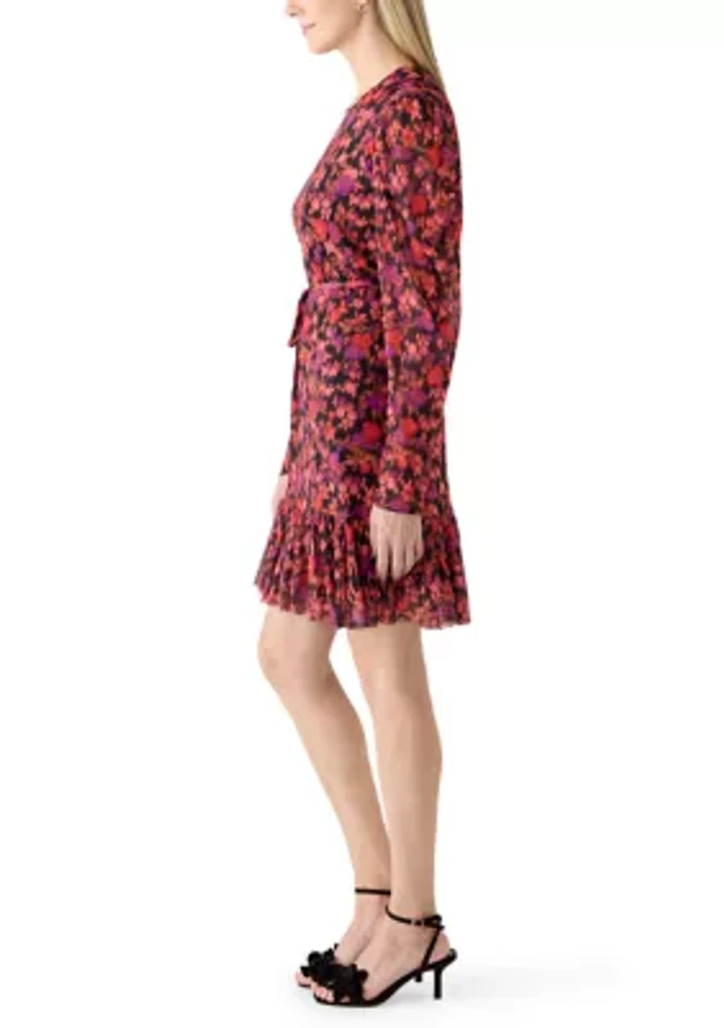 Women's Long Sleeve Floral Flounce Hem Dress