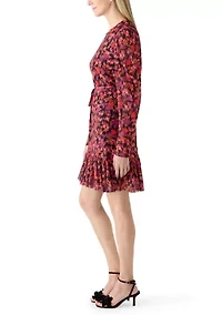Women's Long Sleeve Floral Flounce Hem Dress