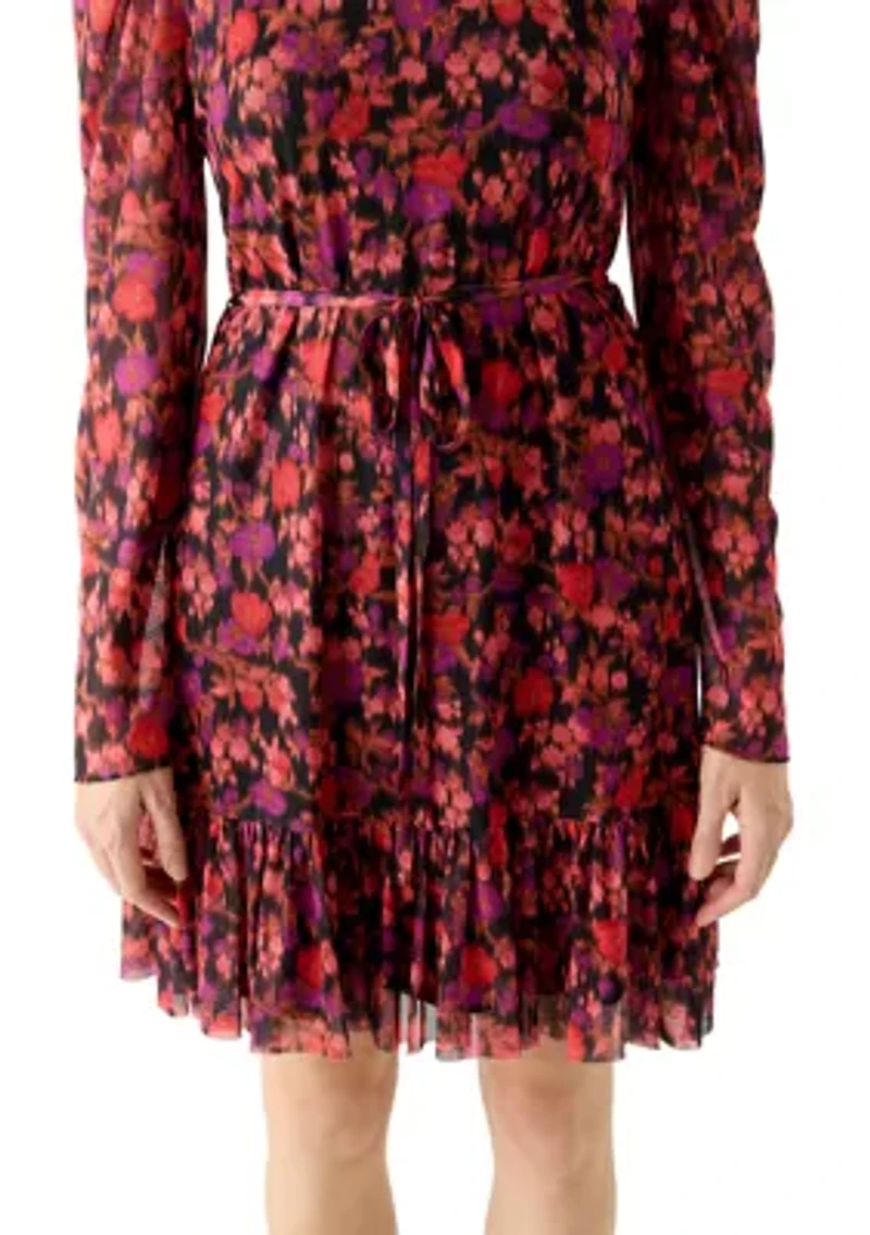 Women's Long Sleeve Floral Flounce Hem Dress