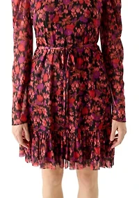 Women's Long Sleeve Floral Flounce Hem Dress