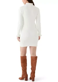 Women's Puff Sleeve Funnel Neck Ribbed Sweater Dress
