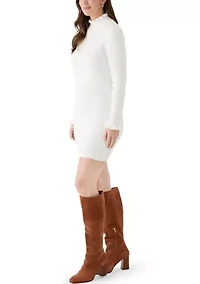 Women's Puff Sleeve Funnel Neck Ribbed Sweater Dress