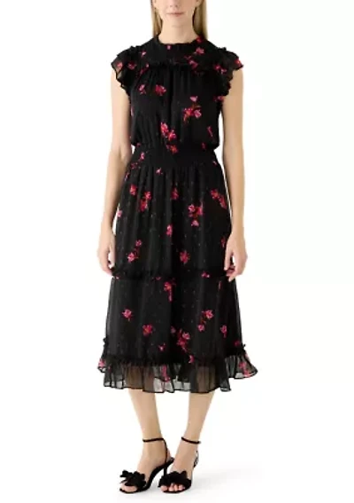 Women's Flutter Sleeve Floral Midi Dress