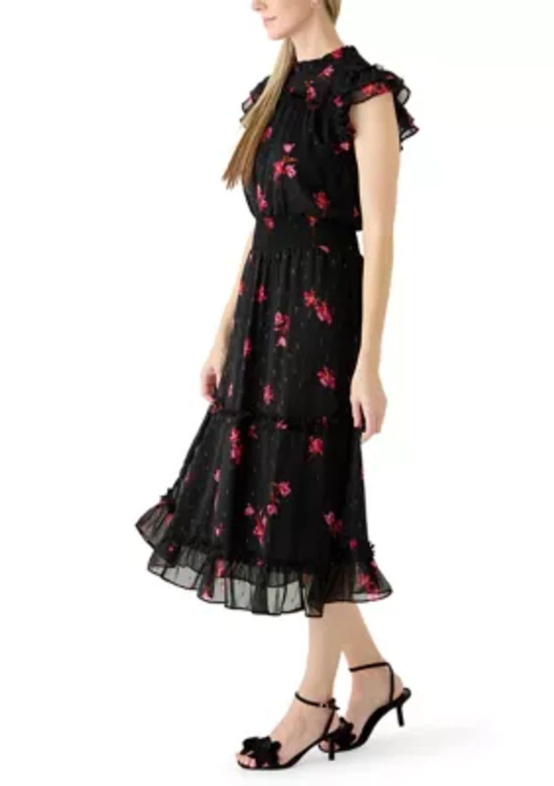Women's Flutter Sleeve Floral Midi Dress