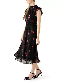 Women's Flutter Sleeve Floral Midi Dress