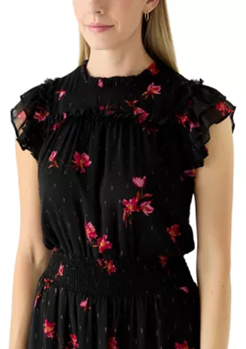 Women's Flutter Sleeve Floral Midi Dress